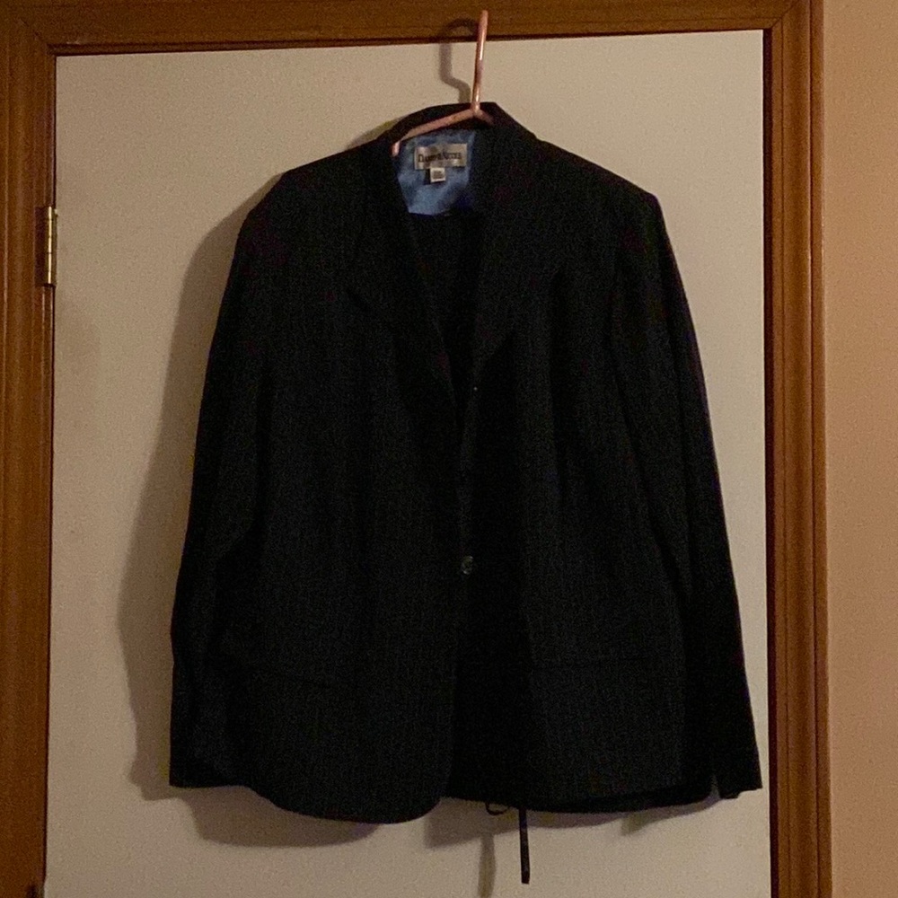 Black pin striped pants suit